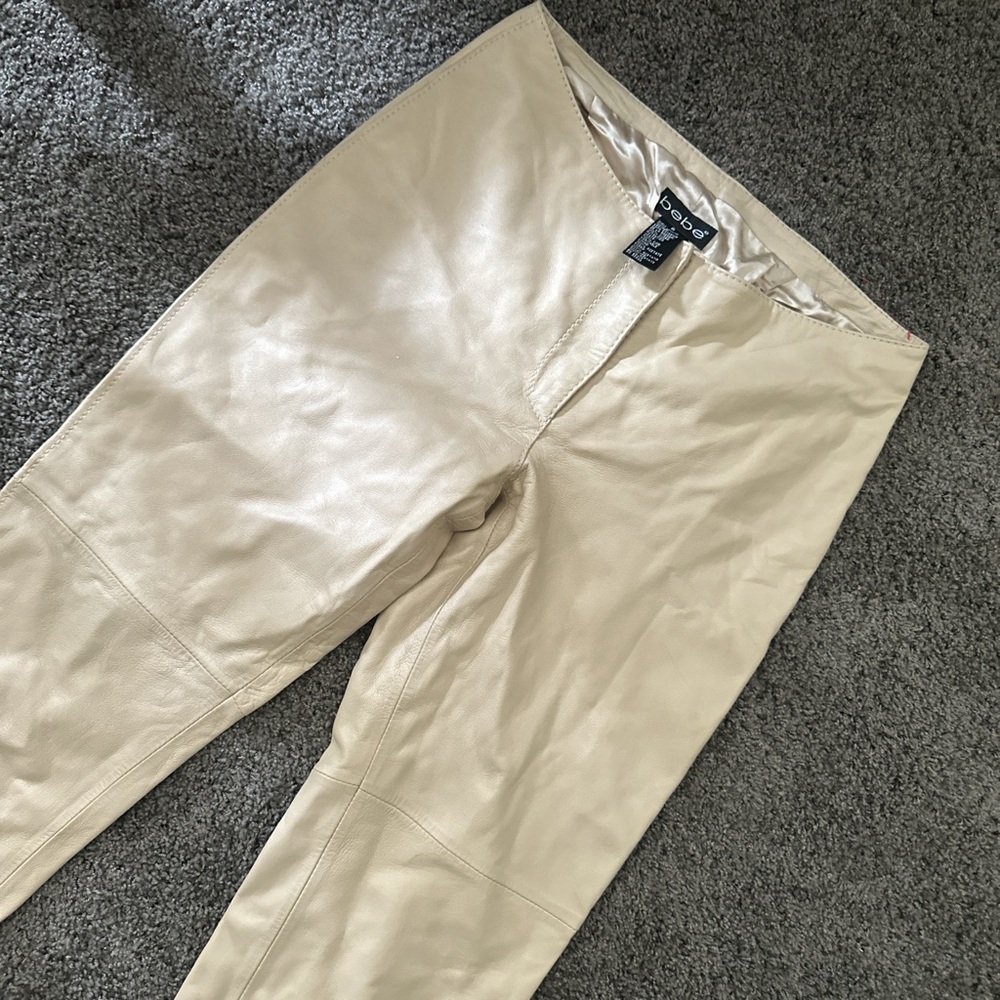 bebe authentic leather straight leg pants